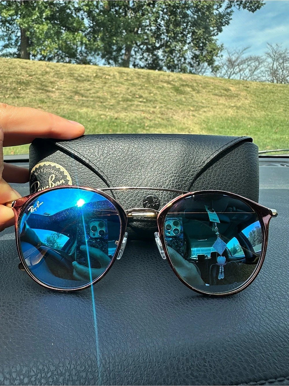 Ray-Ban RB3546 Double Bridge Round Sunglasses Blue Flash Mirror + Case